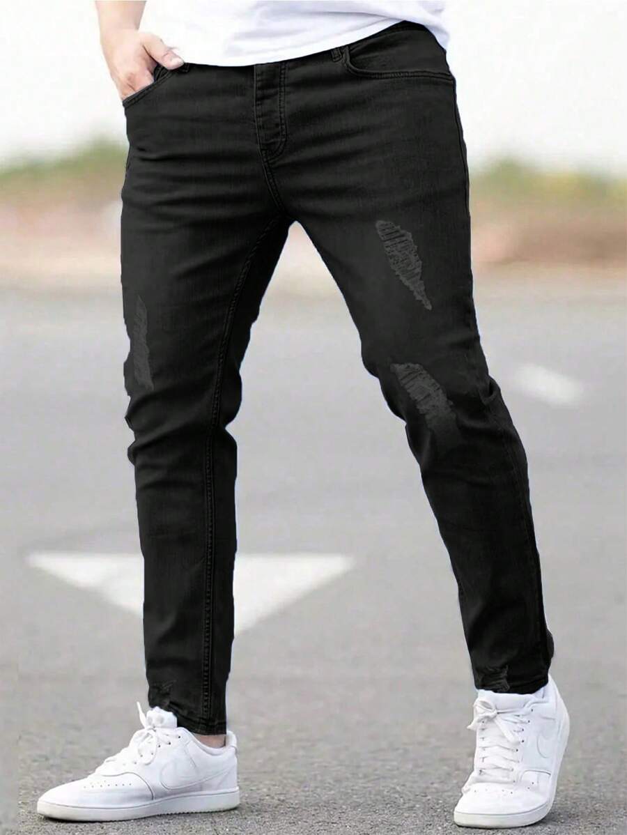 Manfinity Homme Men's Denim Pants With Pockets - Black - View 1