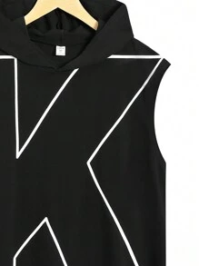 SHEIN 男孩休閒寬鬆字母印花連帽背心