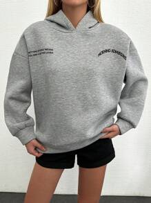 SHEIN Cottnline Letter Graphic Drop Shoulder Hoodie - Light Grey - View 2