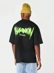 SUMWON Tee With Graffiti Graphic Print For Daily Wear - Black - View 1
