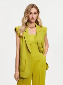 BizChic Women's Elegant Sleeveless Work Suit Jacket For Commuting - Mustard Yellow - View 6
