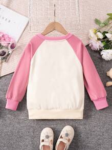 Young Girls' Cartoon Bear Pattern Raglan Sleeve Sweatshirt