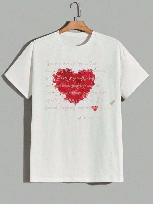 RueChic Men's Handwritten English Heart Symbol Printed T-Shirt