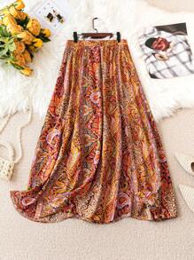 SHEIN LUNE Plus-Size Paisley Printed Skirt Maxi Women Outfit