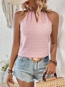 SHEIN LUNE 女士圓領雪紡火辣剪裁背心上衣 - 粉色 - 查看 6