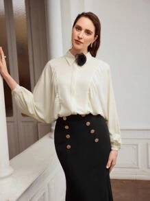 MOTF PREMIUM WOVEN LIGHTWEIGHT FLOWER PATCHED BLOUSE - Apricot - View 4