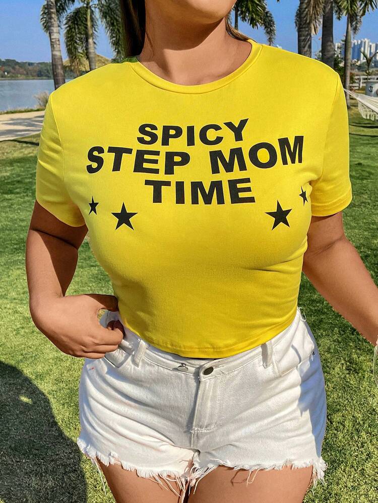 Women's Plus Size Short Sleeve T-Shirt With Slogan Printing