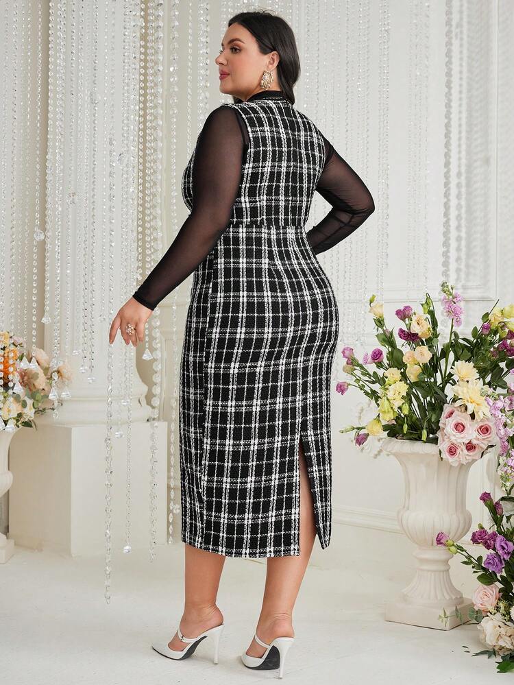 Plus Size Women's Slim Fit Plaid Dress