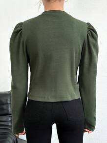 SHEIN Cottnline Women's Stand Collar Leg-Of-Mutton Sleeve T-Shirt - Dark Green - View 2