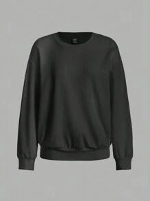 SHEIN ICON Women's Hollow Out Drop Shoulder Sweatshirt - Dark Grey - View 2