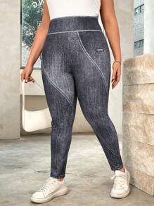 SHEIN Essnce Của phụ nữ Kích thước lớn Mùa hè Thể thao & Giải trí Thoải mái In Co giãn Quần jean ôm Xà cạp Quần - Xám - Xem 2