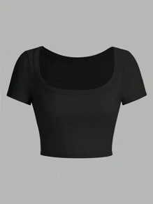 SHEIN Unity Solid Color Slim Fit Short Tee - Black - View 8