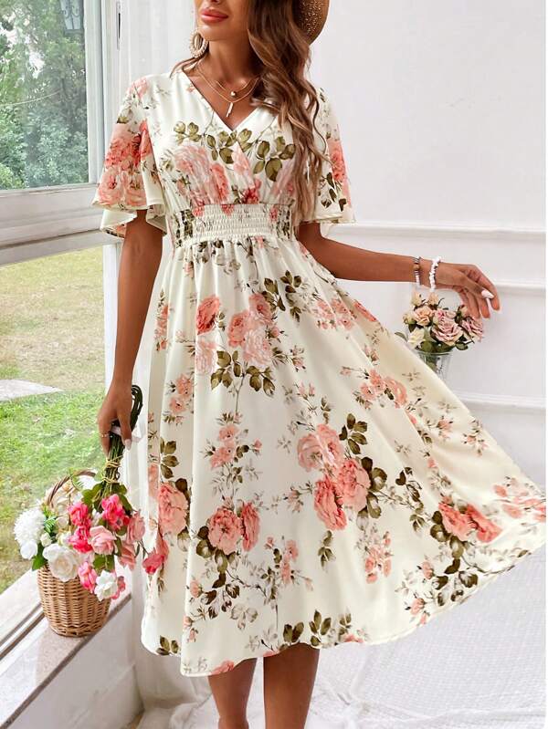 Breezaya Casual-Woman Romantic Floral Print Vacation Dress