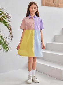 Vestido De Punto Con Cuello Informal Y Corte Holgado Para Niña Tween