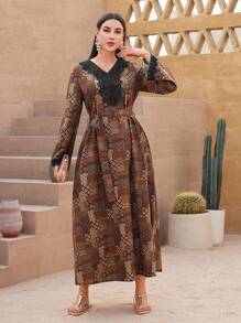 Al Najma Arabian Dresses Berikat Kontras Lace Paisley Anggun Modest - MultiWarna - View 5