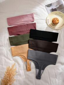 7 Stücke/Set Damen Komplettset Schlichter feingerippter Waffel Slip mit hoher Taille, sexy