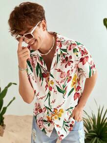 Manfinity VCAY Men's Loose Fit Woven Shirt With Flower Print - Multicolor - View 6