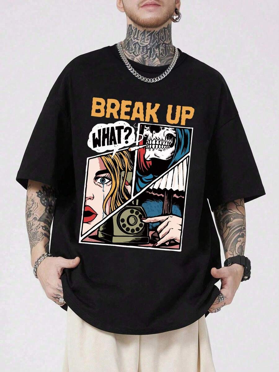 Nam Mô hình Cartoon Thả vai Áo thun - màu đen - Xem 1