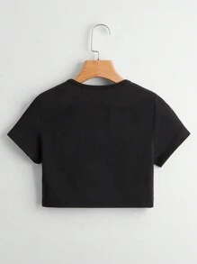 INAWLY Áo thun nữ Lá thư Giải trí - màu đen - Xem 2