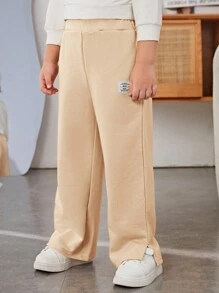SHEIN Young Boys' Casual Sports Patch Side-Seam Split Straight Leg Athletic Pants - Apricot - View 1