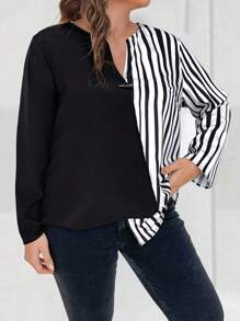 SHEIN LUNE Plus Striped Print Asymmetrical Hem Blouse - Multicolor - View 5