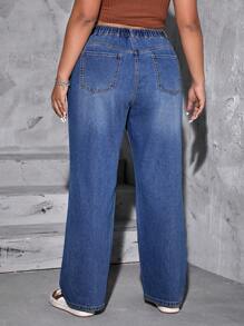 SHEIN EZwear Kích thước lớn Của phụ nữ Quần jean Với Túi - Rửa trung bình - Xem 2