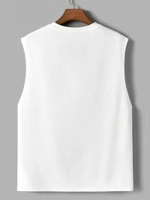 Manfinity VCAY Camiseta de tirantes redonda para hombre con estampado de letras, sin mangas, gráfica lisa en color blanco para uso urbano casual