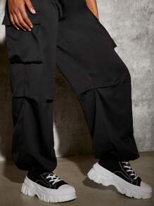 Slaydiva Casual Solid Street Cargo Pocket Parachute Broek