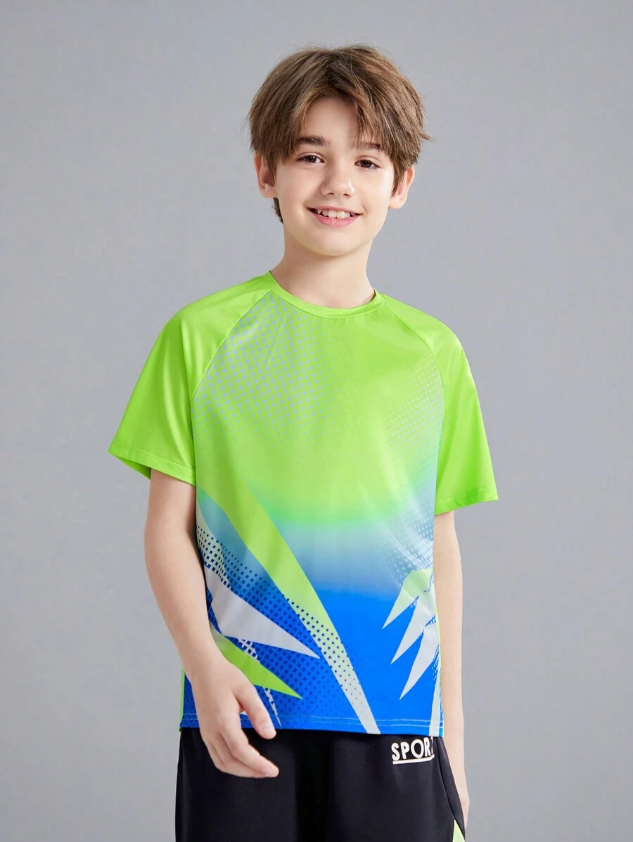 SHEIN 青少年男孩拼色短袖运动 T 恤 - 彩色 - 查看 1