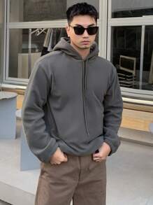 DAZY Men Drop Shoulder Drawstring Fleece Hoodie,Fall Clothes - Green - View 6