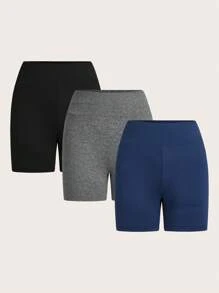 SHEIN Essnce 3入組女式短款高腰緊身褲 - 彩色 - 查看 2