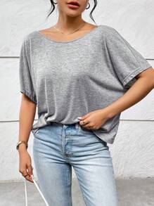 SHEIN Essnce Women's Summer Casual Grey Backless Twisted Knot T-Shirt - Grey - View 3