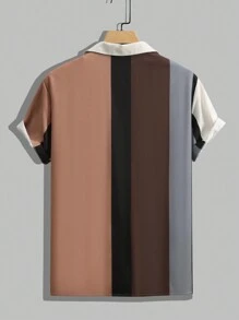 Manfinity Homme Chemise à boutons pour homme à blocs de couleurs à manches courtes, chemise graphique ajustée à boutons - Multicolore - Voir 2