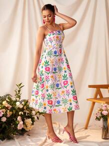Miriam Omar Vestito da donna stile boho-chic, con stampa floreale, abito da sera elegante, ideale per vacanze, feste, primavera, festival, rave, Ibiza, balli di fine anno, brunch, tea festa