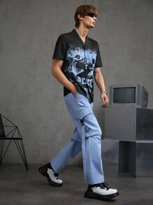 Manfinity VCAY Pantalones Azules Sueltos Para Hombre Con Hebilla Y Bolsillos Para El Uso Diario En Primavera Y Verano - Azul - Ver 3