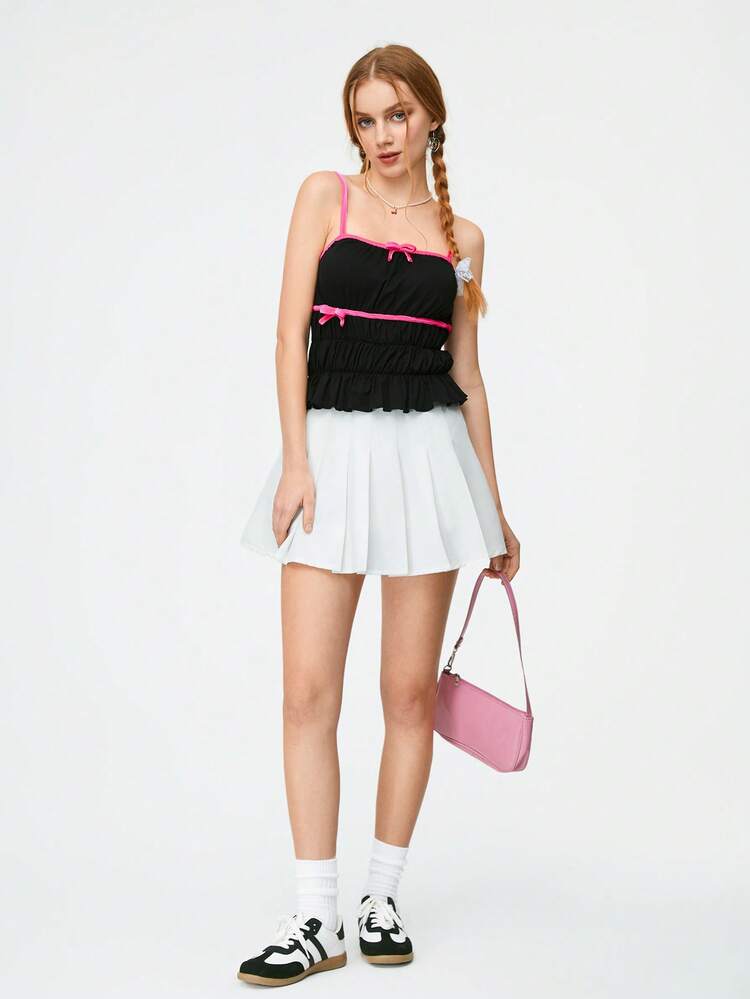 Women's Solid Color Ruffle Pleated Mini Camisole Tank Top