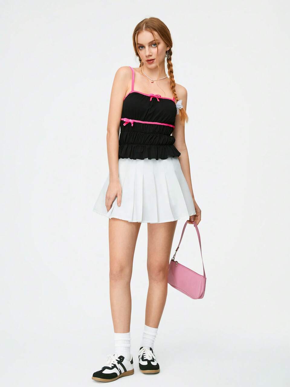 Women's Solid Color Ruffle Pleated Mini Camisole Tank Top