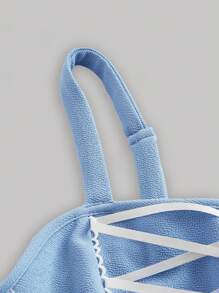 SHEIN MOD 女士蕾絲拼接十字背帶吊帶上衣 - 淺藍色 - 查看 3