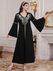 Al Najma Hạt Nghệ Embellished Tay áo loe Đầm - màu đen - Xem 6