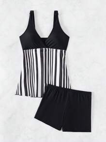 Swim Lushoire Bộ đồ bơi tankini và quần short sọc mùa hè cho nữ Carnival - Đen và trắng - Xem 5