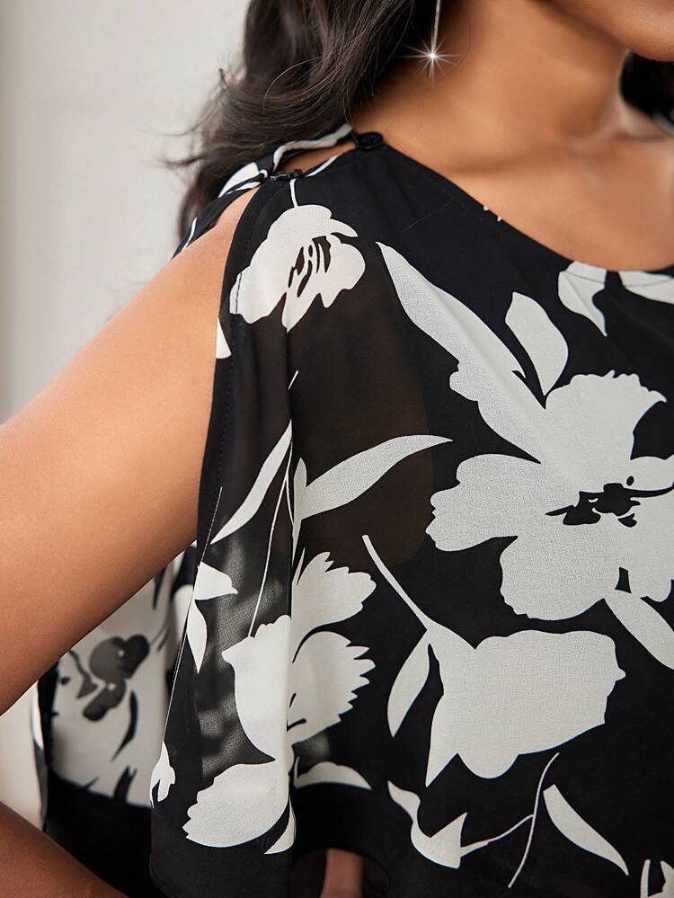 Women's Floral Print Cape Style Jumpsuit