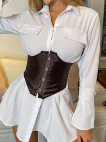 Apperloth A 復古掛勾鑲嵌短版束腰背心,前鉤眼設計,無上衣,腰部訓練帶,可收腹,膝蓋上方沒有罩杯的背心 - 咖啡棕 - 查看 4