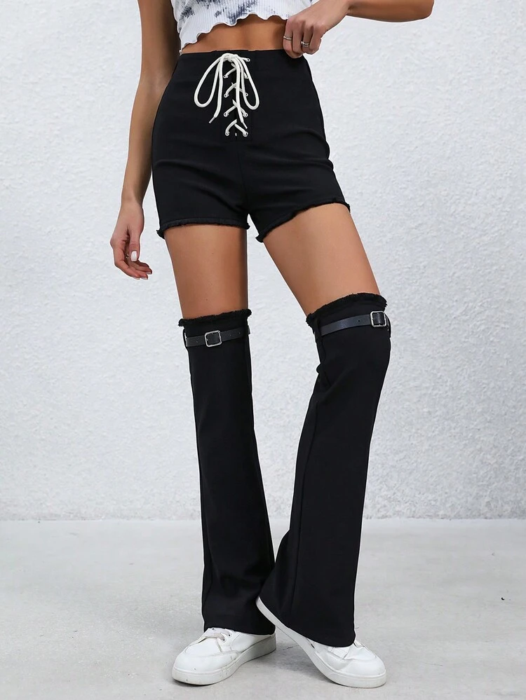 Solid Color Tie Separated Pants Fall Cloth For Women