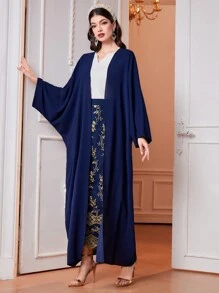 Al Najma Ladies' Solid Color Long Sleeve Open Front Coat And Floral Print Skirt Two Pieces Set 2 Pieces Set - Blue - View 4