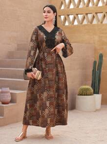 Al Najma Arabian Dresses Berikat Kontras Lace Paisley Anggun Modest - MultiWarna - View 7
