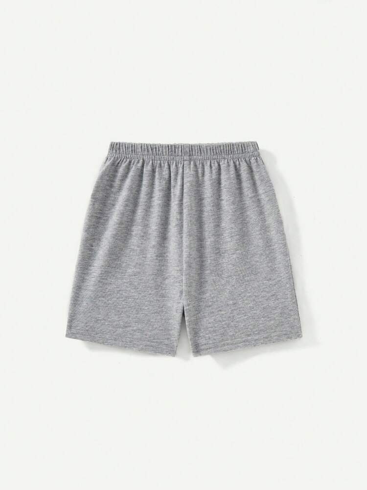 Baby Boys' Cute Bear Flocked Short Sleeve Top And Solid Color Shorts Set, Summer Matching Set