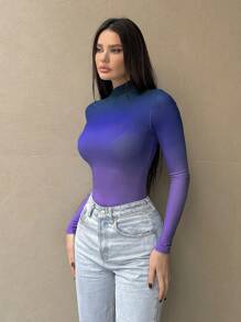 SHEIN Essnce Body Con Cuello De Pie Degradado Para Mujer - Morado - Ver 4