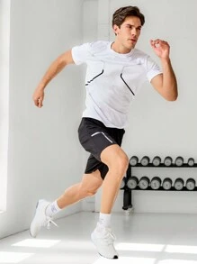 Manfinity Fitness Herren Boyfriend-Stil Kontrast-Farben gestreifter Kurzarm Shorts Sport Anzug Schule Workout Set atmungsaktiv