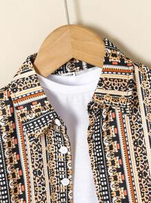 SHEIN Baby Jungen Sommer-set Mit Tropischem Muster: Hemd, Shorts Und T-shirt - Braun - Übersicht 5