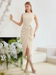 MOTF PREMIUM Vestido Tejido Con Detalles De Pedrería - Albaricoque - Ver 2